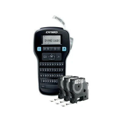 Abbildung von DYMO LabelManager 160 Label Maker Starter Kit, Monochrom Handetikettiermaschine mit 3 Rollen D1 Etikettenband QWERTY Tastatur ideal für Büro oder Zuhause, Schwarz