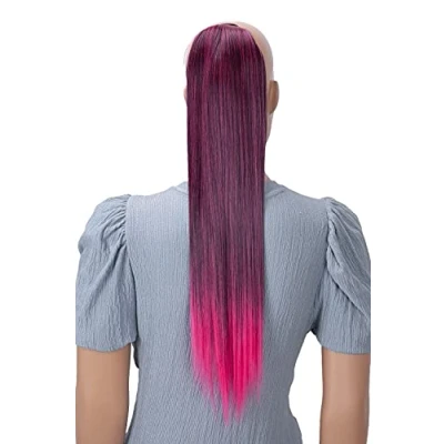Abbildung von CAISHA 60cm Zopf mit 2 Bändern Pferdeschwanz Langhaar Extensions Haarverlängerung Haarteil Glatt Schwarz Pink Mix HCB3