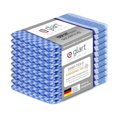 Abbildung von Glart 48GR 10er Set Premium Grubentücher, Geschirrtücher Küchentücher Geschirrhandtücher Küchenhandtücher, 100% Baumwolle OEKO TEX, 45x90 cm, blau, vorgewaschen