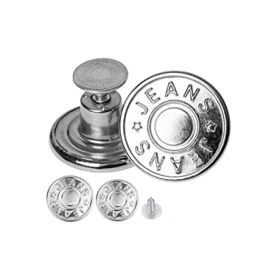 Abbildung von Hosen Ersatz Knöpfe zum Vernieten, Ø 20 + 17 mm Messing Jeansknöpfe, 30 Pack, Silber farben, Jeans mit Nieten, Knopf Einschlagen, Metall Hosenknopf, Hose weiter machen, Hosenknöpfe