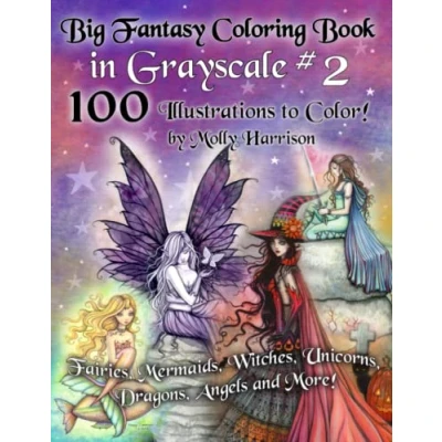 Abbildung von Big fantasy Coloring Book in Grayscale #2 100 Illustrations to Color by Molly Harrison: Featuring single sided pages of fairies, mermaids, ... dragons, unicorns and other images!