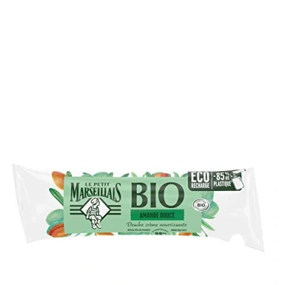 Abbildung von Le Petit Marseillais Nachfüllpackung für pflegende Bio Duschcreme mit Mandel (250 ml Kissen) Duschgel 98% natürlichen Inhaltsstoffen Eco 85% Kunststoff