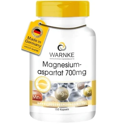 Abbildung von Magnesium Aspartat 700mg 150 Kapseln hochdosiert &amp; vegan 300mg pro Tagesdosis Warnke Vitalstoffe Deutsche Apothekenqualität