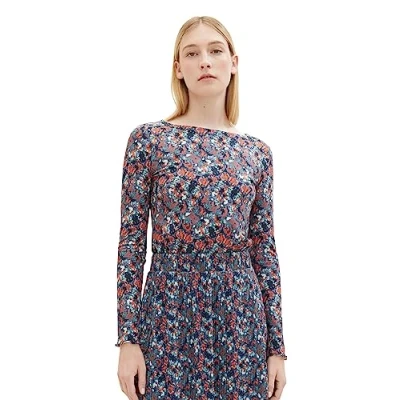 Abbildung von TOM Tailor Gemustertes Langarmshirt, Damen, Größe: XXL, Navy small tie dye floral