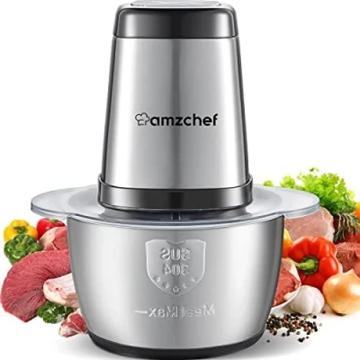 Abbildung von AMZCHEF Zerkleinerer Küche Elektrisch, 500W Multizerkleinerer mit 1,5L Edelstahlschüssel, 2 Geschwindigkeitsstufen, 4 Klingen für Fleisch, Gemüse, Zwiebel, Obst, Sicherheitsfunktion