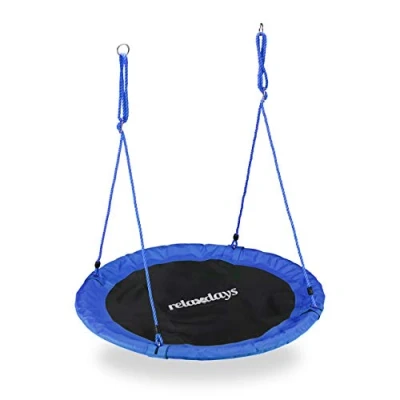 Abbildung von Relaxdays Unisex Erwachsene, blau Nestschaukel, Outdoor Schaukel für Kinder, Ø 110 cm, bis 100 kg, rund, Tellerschaukel, H x D: ca. 5 cm