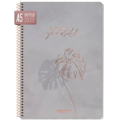 Abbildung von paper&amp;you® Bullet Journal dotted A5 mit Spiralbindung &quot;Create yourself&quot; 160 Seiten, Notizbuch gepunktet Spirale, College Block, Spiral Notizblock nachhaltig &amp; klimafreundlich