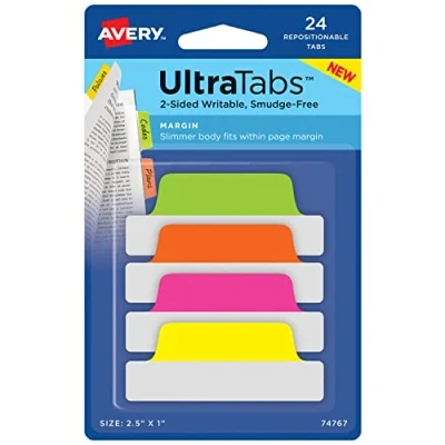 Abbildung von AVERY Zweckform Art. 74767 Haftstreifen transparent/neon (24 Haftnotizen, 63,5x25,4mm, beschreibbare Index Tabs Folie, ablösbare Klebezettel, Page Marker, Sticky Notes, Klebemarkierungen)