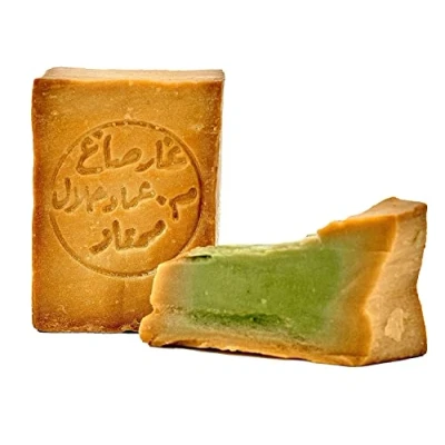 Abbildung von Carenesse Aleppo Seife mit 80% Olivenöl, 20% Lorbeeröl nach original Rezept aus Syrien Olivenölseife Duschöl Haarseife handgeschnitten vegan Naturprodukt ca. 200 g