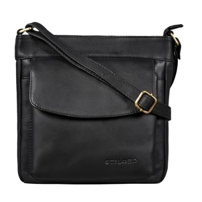 Abbildung von STILORD &#039;Melina&#039; Vintage Damen Ledertasche Kleine Umhängetasche für Frauen Elegante Schultertasche Handtasche zum Ausgehen Freizeit Abendtasche Leder, Farbe:schwarz