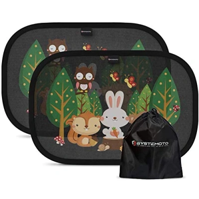 Abbildung von Systemoto Auto Sonnenschutz Baby mit UV Schutz (2er Set) Autofenster Sonnenschutz, Kompatibel Personenkraftwagen, für Kinder süßen Tier Motiven (Forest Animals)