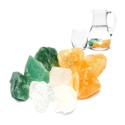 Abbildung von PURAJA Wasserstein Mischung Kraft &amp; Mut Premium Heilsteine Set aus echten Edelsteinen: Bergkristall, Orangencalcit, Aventurin 100% natürliche Kristalle