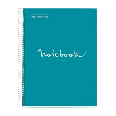 Abbildung von Miquelrius Notizbuch A4 Notebook Emotions, 120 Blatt 90 g/m², Raster 5 x mm, Farbige Streifen, Mikroperforierte Spirale, Extra fester Einband, 4 Löcher, Farbe Formentera Blau