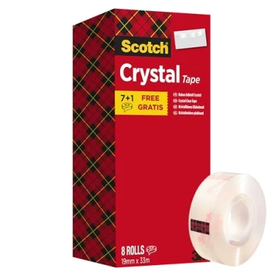 Abbildung von Scotch Crystal Klebeband, Transparent, Vorteilspack, 8 Rollen, 19mm x 33m Allzweck Klebeband für die Reparatur, Verschließen von Dokumenten