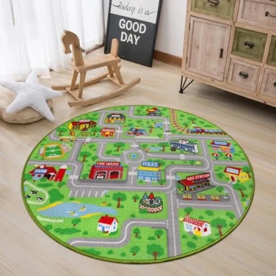 Abbildung von Capslpad Kinder Spielmatte ø120cm Rutschfeste Kinderteppich für Spielzeugautos Waschbar Stadt Straßen Spielteppich Interaktives Auto Teppich Spielzimmer Schlafzimmer Dekor