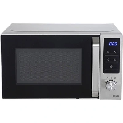 Abbildung von Silva Homeline MWG E 20.8 INOX Mikrowelle mit Grill, 800 1000 W, beleuchtetes LCD Display, 20 L Garraum, 5 Leistungsstufen, Edelstahl, Blau