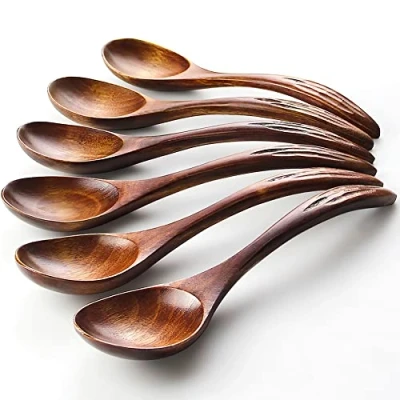 Abbildung von Holzlöffel löffel Set 6 Stück Suppenlöffel im japanischen Stil Natur Holz Küchengerät Kaffee Tee Honig Küchenzubehör