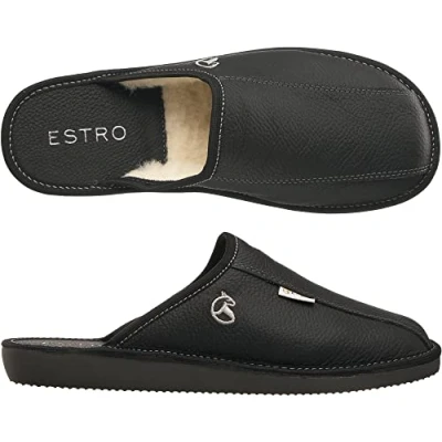 Abbildung von ESTRO Hausschuhe Herren Leder Herrenhausschuhe Hausschuh Männer Pantoffel Pantoffeln Pantoletten Slipper Mann Warm FROST (42 EU, Onyx/Wolle)