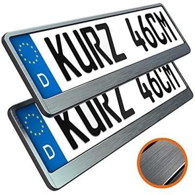 Abbildung von 2 kennzeichenhalter kurz 46 x 11cm Auto Nummernschildhalter Kurze Kennzeichenhalterung 460mm 110mm Kurzer (Chrom gebürstet)