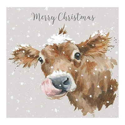 Abbildung von Wrendale Designs Weihnachtskarten Set First Taste of Snow, Kuh Design, 8 Stück