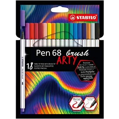 Abbildung von Premium Filzstift mit Pinselspitze für variable Strichstärken STABILO Pen 68 brush ARTY 18er Pack 18 verschiedenen Farben