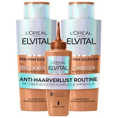 Abbildung von L&#039;Oréal Paris Fiber Booster Anti Haarverlust Geschenkset, 2x Shampoo &amp; Serum für volleres Haar, Gegen Haarausfall, Weniger Haarbruch, Haarverlust, Elvital, 200 ml + 1x 102