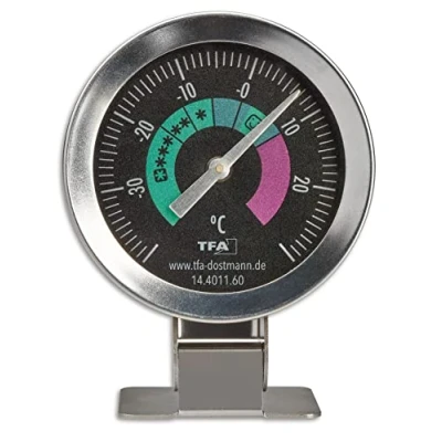 Abbildung von TFA Dostmann Kühlschrankthermometer analog 14.4011.60 aus Edelstahl auch geeignet für Gefriertruhe Kühlhäuser bis 40Degree C Silber, Einzelpack