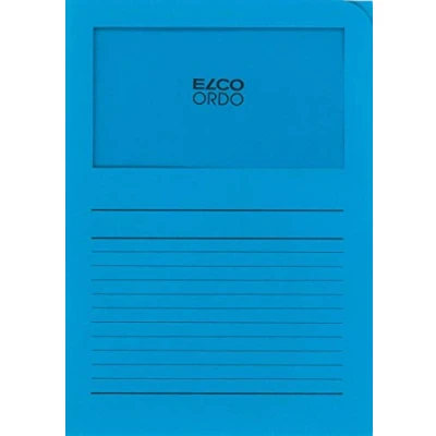 Abbildung von Elco 73695.32 Ordo classico Verpackung mit 10 Dokumentenhülle aus Papier Linienaufdruck, 220x310, 120g, intensivblau, Fenster: ja