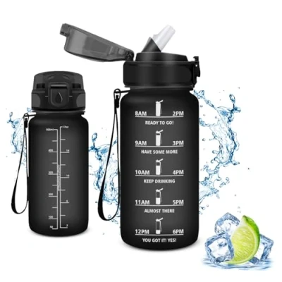 Abbildung von Vikaster Sport Trinkflasche, Water Bottle with Straw 500ml, Trinkflasche Leak Proof, BPA Free, Sportflasche für Camping, Yoga, Gym, Schule, Outdoors