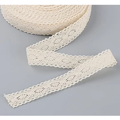Abbildung von 15M Vintage Spitzenband Borte Beige aus Baumwolle Absofine Dekoband Zierband Spitzenstoff Spitzenborte für Nähen Handwerk Hochzeit Deko Scrapbooking Geschenkbox