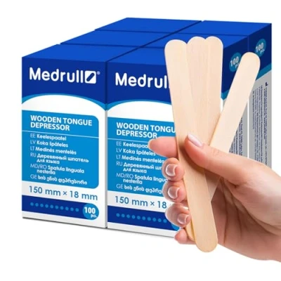 Abbildung von Medrull Holzmundspatel 600 Stück (6 x 100) Unsteril zur äußeren Anwendung Holzspatel 1.8cm 15cm zum Auftragen von Salben oder Wachsen Bastelstäbchen Holz eisstiele aus Backen