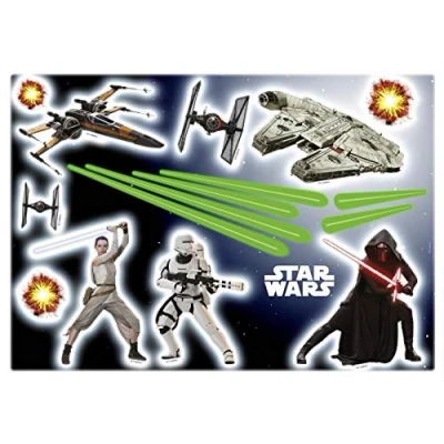 Abbildung von Komar Deco Sticker STAR WARS 50 X 70 cm Wandtattoo, Wandbild, Wandsticker, Wandaufkleber, Millenium Falcon, T 65 Flügel, Rey, Kylo Ren, Kinderzimmer 14029h