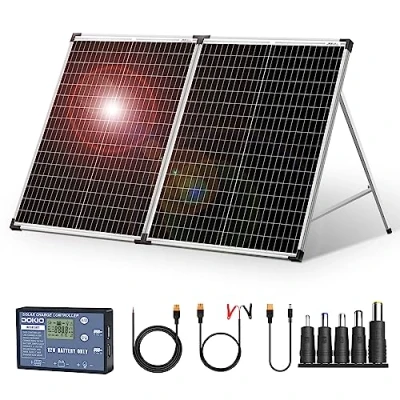Abbildung von DOKIO Solarkoffer 100W 18V mit Solar Laderegler (2 USB Ports) Für 12V Batterie Inklusive Transporttasche
