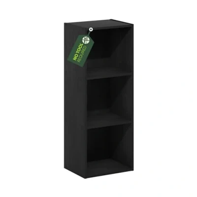 Abbildung von Furinno Pasir 3 stufiges Bücherregal mit offenem Regal ohne Werkzeugmontage, Schwarzes Holz