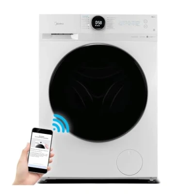 Abbildung von Midea MF200W100WB 14A Waschmaschine / 10KG 1400 U/min/A/Leiser &amp; effizienter Inverter Motor/Wasserschutzsystem/Steam Care/Nachlegefunktion/APP Steuerung/AquaStop, Weiß