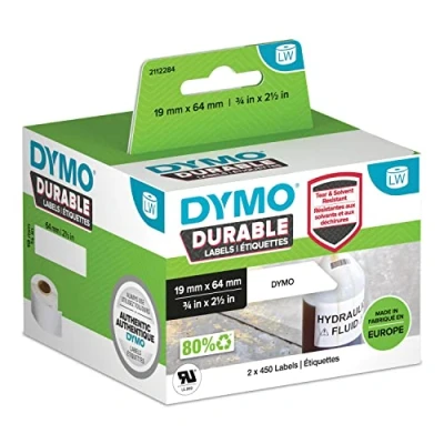 Abbildung von DYMO 2112284 Etiketten Rolle 64 x 19mm Polypropylen Folie Weiß 900 St. Permanent Universal Etikette