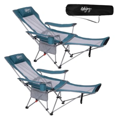 Abbildung von #WEJOY 2 in 1 Campingstuhl Faltbar 180kg mit Fußstütze,Strandstuhl 4 Fach Verstellbarer Rückenlehne, Relaxsessel Liege Getränkehalter, Liegestuhl für Outdoor Camping Schwarz/Grau 2er Set