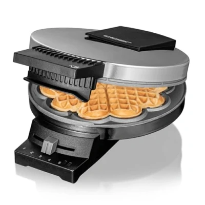 Abbildung von Cloer 185 Waffeleisen für eine Herzwaffel, 930 W, Waffelgröße 16 cm, schwere Backplatten, optische und akustische Fertigmeldung, Edelstahlgehäuse, Edelstahl, Chrom