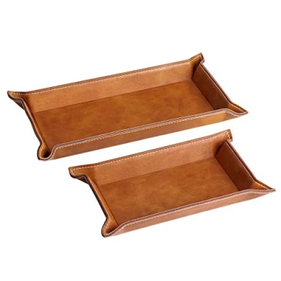 Abbildung von Navaris Lederschale Tablett aus Kunstleder 2x Schale Ablage Leder Ablageschale für Schmuck Schlüssel Münzen Handy Schlüsselablage Organizer