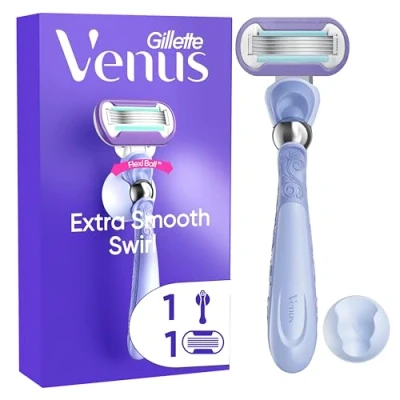 Abbildung von Gillette Venus Extra Smooth Swirl Damenrasierer, 1 Ersatzklingen, Schwenkbares Handstück und Duschhalterung