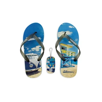 Abbildung von BRISA VW Collection Volkswagen Zehensteg Sandale Zehtrenner Badelatschen mit T1 Bulli Bus Motiv (Beachlife/Blau/Größe XXL)