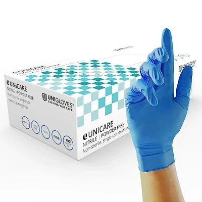 Abbildung von Unigloves UCN1205 Einmalhandschuhe aus Nitrilkautschuk, puderfrei, Größe XL, 100 Stück