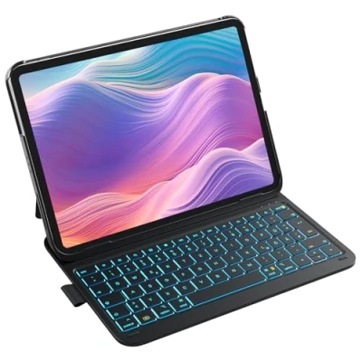 Abbildung von Inateck Ultraleichte Hülle mit Tastatur für iPad 10 Generation,iPad Air 6 11 Zoll 2024,iPad 5/4 10,9 Zoll,iPad Pro 4/3/2/1,7 Farbiger Hintergrund Beleuchtung,mit Stifthalter, QWERTZ,BK2007 RGB