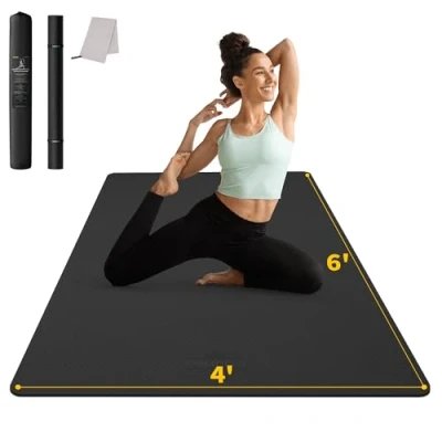 Abbildung von CAMBIVO Yogamatte XXL, Gymnastikmatte groß 183cm x 122cm 6mm, Fitnessmatte extra breit, Turnmatte für zuhause, TPE Sportmatte rutschfest, workout outdoor Bodenübungen Spielmatte Pilatesmatte Rosa