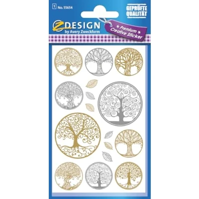 Abbildung von AVERY Zweckform Folien Sticker Lebensbaum 16 Aufkleber silber &amp; gold (Dekosticker, Aufkleber, selbstklebend, Scrapbooking, Bullet Journal Zubehör, Geburtstag, Dekorieren, Karten, Fotoalbum) 55654