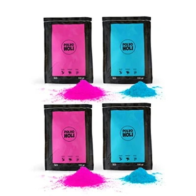 Abbildung von POLVO HOLI Babyparty Paket, 4 Beutel à 100 g verrät das Geschlecht des Babys. (blau und rosa)