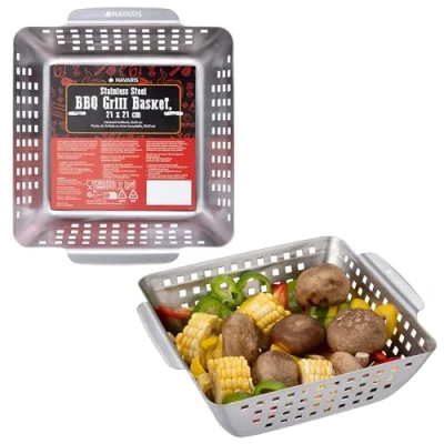 Abbildung von Navaris Edelstahl Grillschale Grillkorb Gemüse Grillpfännchen Für Grill Schale Hervorragende Hitzespeicherung alle Grilltypen 21 x cm