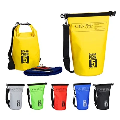 Abbildung von Relaxdays Ocean Pack, 5L, wasserdicht, Packsack, leichter Dry Bag, Trockentasche, Segeln, Ski, Snowboarden, gelb, 38 cm