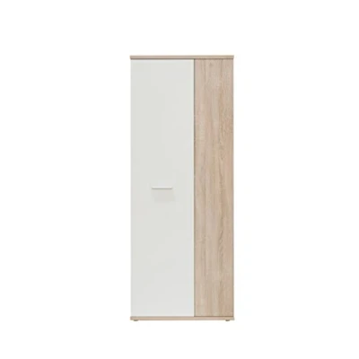 Abbildung von FORTE NET106 Schrank 70 180, Mehrzweckschrank klein, Staubsaugerschrank, Abstellraum, 2 türig mit Einlegeböden, Weiß Holzdekor: Sonoma Eiche, 69 cm breit x 179 hoch 35 tief