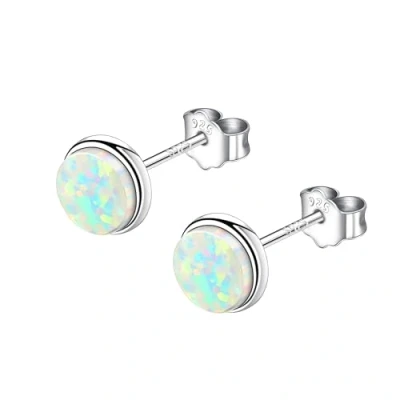 Abbildung von KristLand Opal Ohrstecker 925 Sterling Silber klein rund Geschenk Schmuck Ohrringe Damen Mädchen Muttertag Weihnachten Valentinstag
